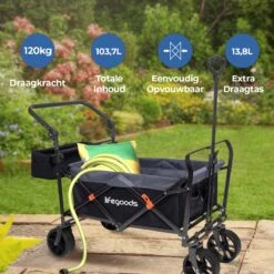 LifeGoods Bolderkar - Opvouwbaar - Tot 120KG - 103L - Extra Draagtas En Duwstang - Wasbaar Polyester - 98x45cm - Zwart/Grijs -Winkel Voor Kampeerartikelen 1200x1200 1912