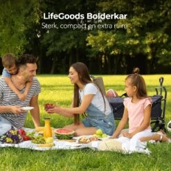 LifeGoods Bolderkar - Opvouwbaar - Tot 120KG - 103L - Extra Draagtas En Duwstang - Wasbaar Polyester - 98x45cm - Zwart/Grijs -Winkel Voor Kampeerartikelen 1200x1200 1919