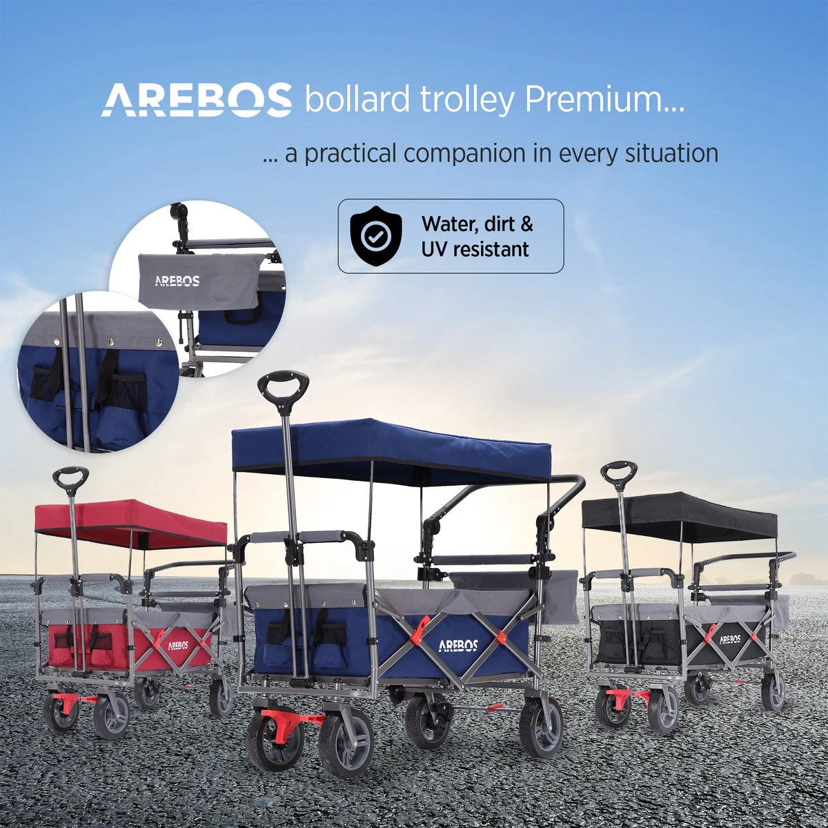 AREBOS Premium Steekwagen Met Dak Opvouwbare Tuinkar Handkar Bolderkar Blauw / Grijs 10 AREBOS Premium Steekwagen Met Dak Opvouwbare Tuinkar Handkar Bolderkar Blauw / Grijs - Afbeelding 8