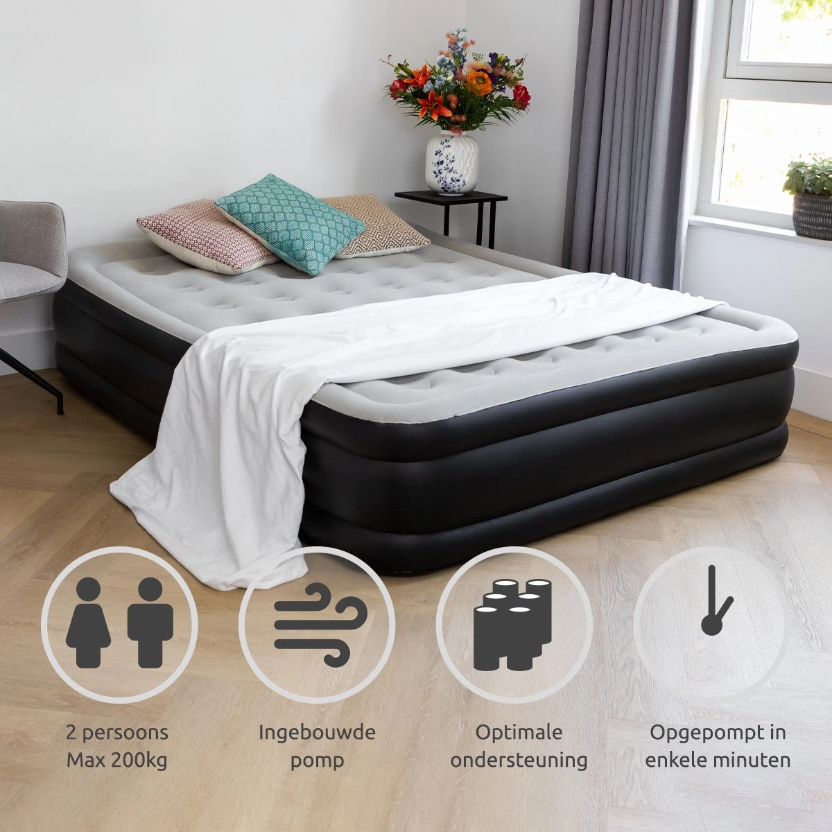 BluMill Luchtbed - 2-persoons - Ingebouwde Pomp - 203x152x36 Cm - Duurzame Keuze 6 BluMill Luchtbed - 2-persoons - Ingebouwde Pomp - 203x152x36 Cm - Duurzame Keuze - Afbeelding 4