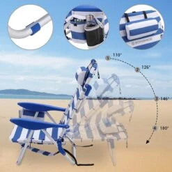 Naqsh Store Strandstoel Met Hoofdkussen, Aluminium, Draagbare Vouwstoel, Campingstoel, Opvouwbaar En Verstelbaar, Zoals Een Rugzak Draagbaar, Buitenstoel, Blauw En Wit Gestreept GCB62BU -Winkel Voor Kampeerartikelen 1200x1200 344