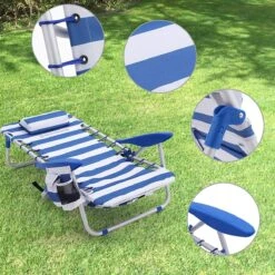 Naqsh Store Strandstoel Met Hoofdkussen, Aluminium, Draagbare Vouwstoel, Campingstoel, Opvouwbaar En Verstelbaar, Zoals Een Rugzak Draagbaar, Buitenstoel, Blauw En Wit Gestreept GCB62BU -Winkel Voor Kampeerartikelen 1200x1200 345