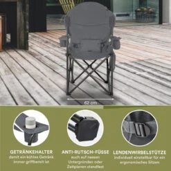 Skandika Relax Comfort Campingstoel - Campingstoel Opvouwbaar - Comfortabele Klapstoel Met Drinkhouder En Koelvak, Tot Max. 160 Kg, Opvouwbaar, Lichtgewicht | Vouwstoel Voor Kamperen, Camping, Festival, Vissen – Grijs -Winkel Voor Kampeerartikelen 1200x1200 395