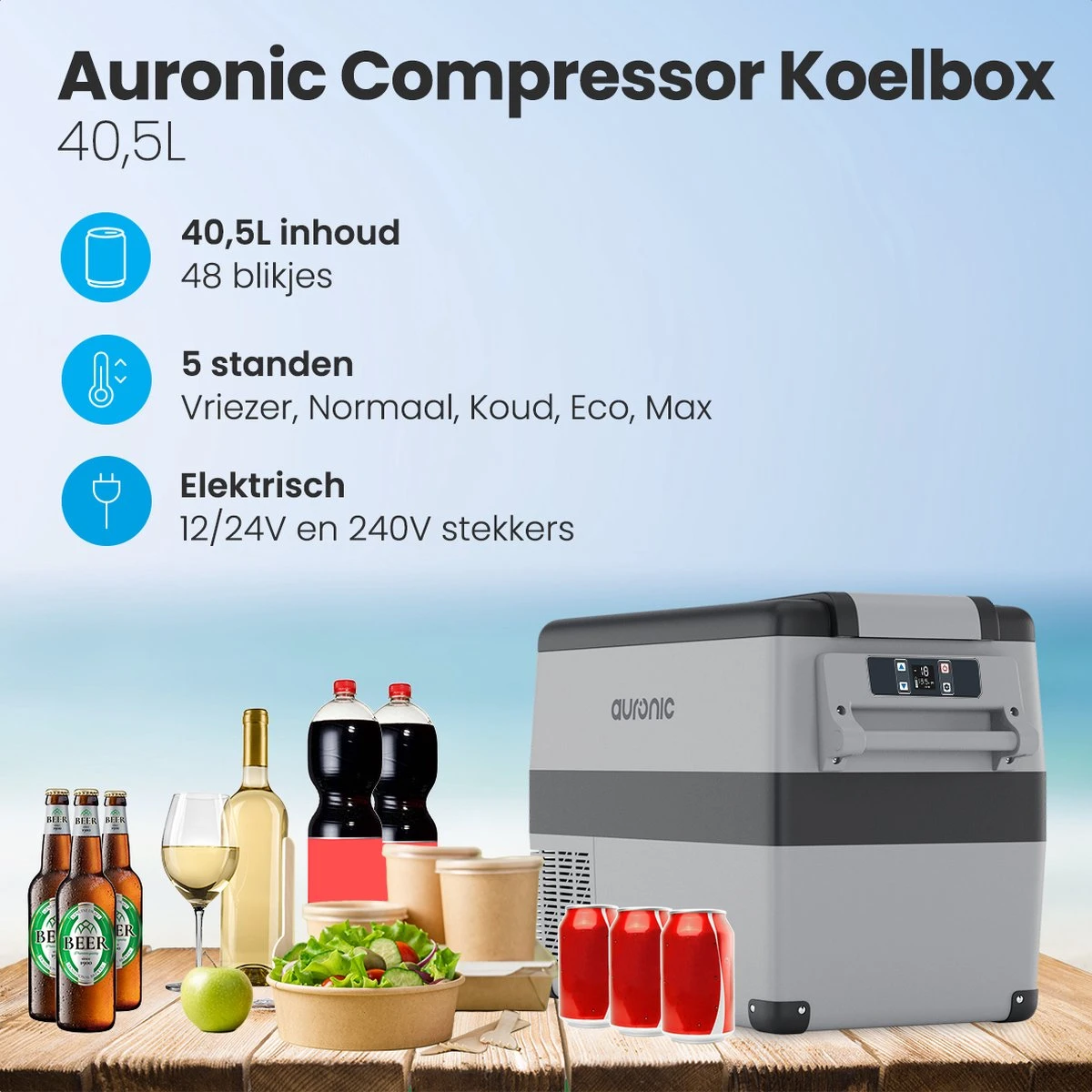 Auronic Elektrische Koelbox - 40.5L - Compressor - 12V En 240V - Grijs 4 Auronic Elektrische Koelbox - 40.5L - Compressor - 12V En 240V - Grijs - Afbeelding 2