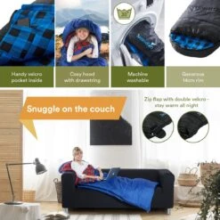 Skandika Dundee Flannel-L Slaapzak – Mummmieslaapzakken – Slaapzakken Volwassen - Maat M – Unisex - Katoen, Luxe Kwaliteit, Dubbele Slaapzak, 3 Seizoenen, Tot -20°C - 220 X 80 Cm - Outdoor Kampeerslaapzak – Ritssluiting Links - Zwart/blauw -Winkel Voor Kampeerartikelen 1200x1200 809