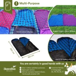 Skandika Dundee Flannel-L Slaapzak – Mummmieslaapzakken – Slaapzakken Volwassen - Maat M – Unisex - Katoen, Luxe Kwaliteit, Dubbele Slaapzak, 3 Seizoenen, Tot -20°C - 220 X 80 Cm - Outdoor Kampeerslaapzak – Ritssluiting Links - Zwart/blauw -Winkel Voor Kampeerartikelen 1200x1200 811