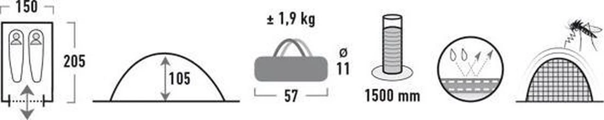 High Peak Monodome Pu Koepeltent - Blauw - 2 Persoons 12 High Peak Monodome Pu Koepeltent - Blauw - 2 Persoons - Afbeelding 10