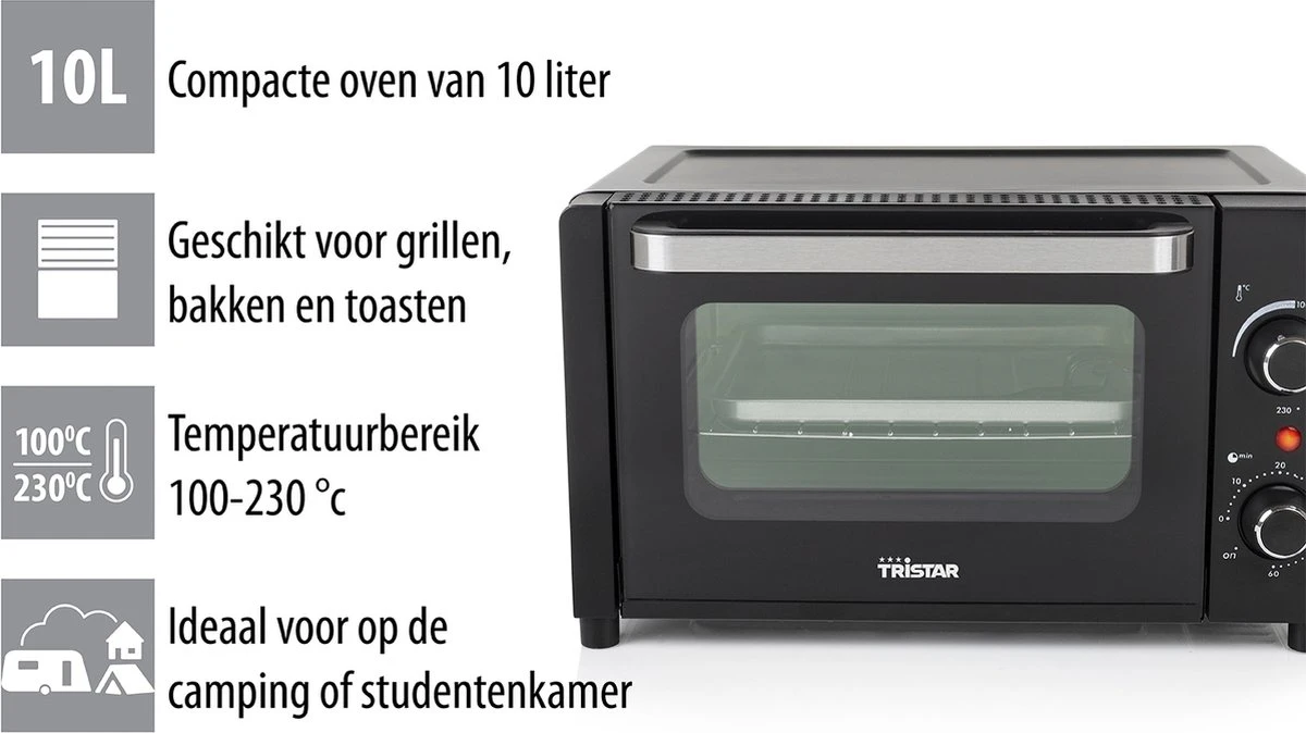 Tristar Oven OV-3615 - Camping Oven 10 Liter - 800 Watt - Vrijstaande Kleine Oven - Zwart 14 Tristar Oven OV-3615 - Camping Oven 10 Liter - 800 Watt - Vrijstaande Kleine Oven - Zwart - Afbeelding 12