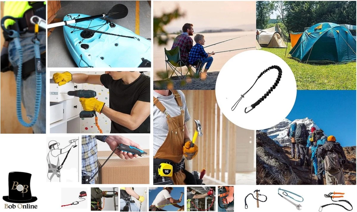 Bob Online ™ - 1 Stuk – Zwart – Gereedschaplijn – Gereedschaplanyard – Elasticate Tool Lanyard – Maximum Load Capacity 2 Kg – Elastisch Gereedschap Lanyard – Gereedschap Valbeveiliging Koord 4 Bob Online ™ - 1 Stuk – Zwart – Gereedschaplijn – Gereedschaplanyard – Elasticate Tool Lanyard – Maximum Load Capacity 2 Kg – Elastisch Gereedschap Lanyard – Gereedschap Valbeveiliging Koord - Afbeelding 2