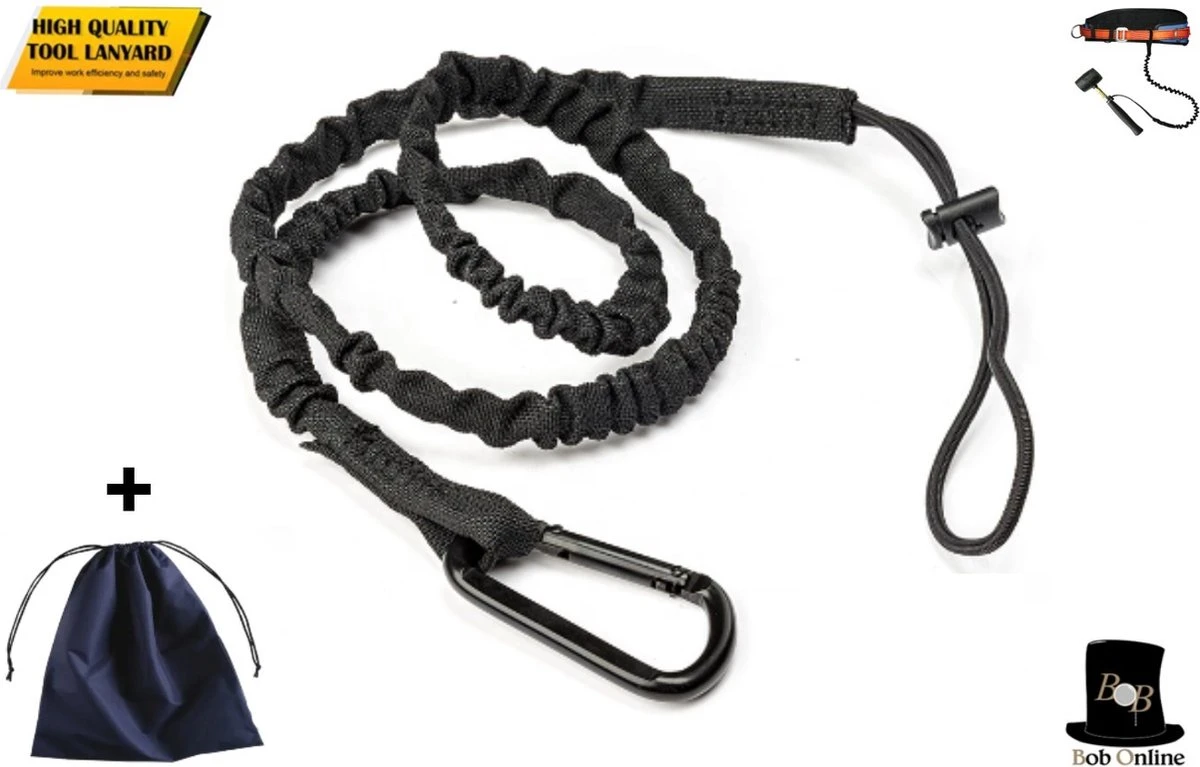 Bob Online ™ - 1 Stuk – Zwart – Gereedschaplijn – Gereedschaplanyard – Elasticate Tool Lanyard – Maximum Load Capacity 2 Kg – Elastisch Gereedschap Lanyard – Gereedschap Valbeveiliging Koord 3 Bob Online ™ - 1 Stuk – Zwart – Gereedschaplijn – Gereedschaplanyard – Elasticate Tool Lanyard – Maximum Load Capacity 2 Kg – Elastisch Gereedschap Lanyard – Gereedschap Valbeveiliging Koord