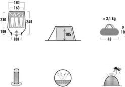 High Peak Lichtgewicht Tunneltent Kite 3 LW, Trekking Tent 3 Personen, 3,1 Kg, Aluminium Stokken, 3000 Mm Waterdicht, Extra Lang 230 Cm -Winkel Voor Kampeerartikelen 1200x833 4