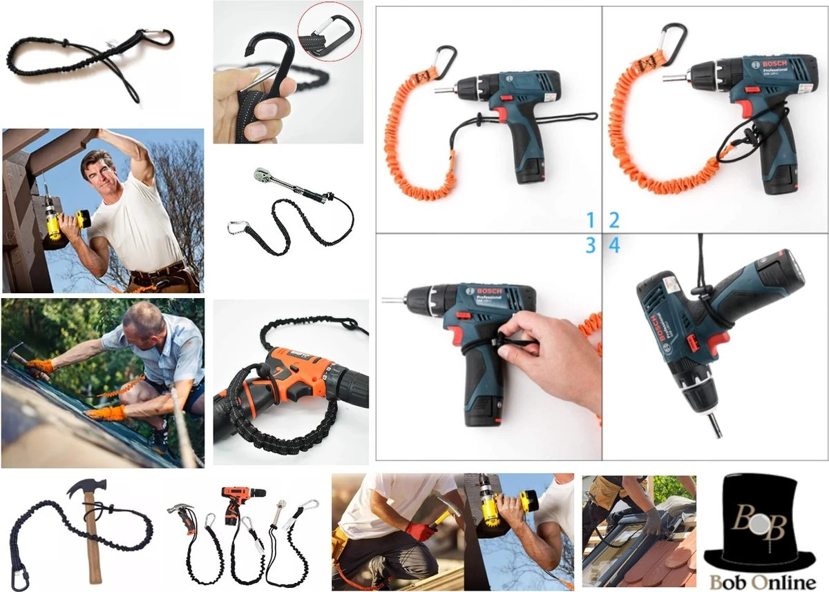 Bob Online ™ - 1 Stuk – Zwart – Gereedschaplijn – Gereedschaplanyard – Elasticate Tool Lanyard – Maximum Load Capacity 2 Kg – Elastisch Gereedschap Lanyard – Gereedschap Valbeveiliging Koord 5 Bob Online ™ - 1 Stuk – Zwart – Gereedschaplijn – Gereedschaplanyard – Elasticate Tool Lanyard – Maximum Load Capacity 2 Kg – Elastisch Gereedschap Lanyard – Gereedschap Valbeveiliging Koord - Afbeelding 3