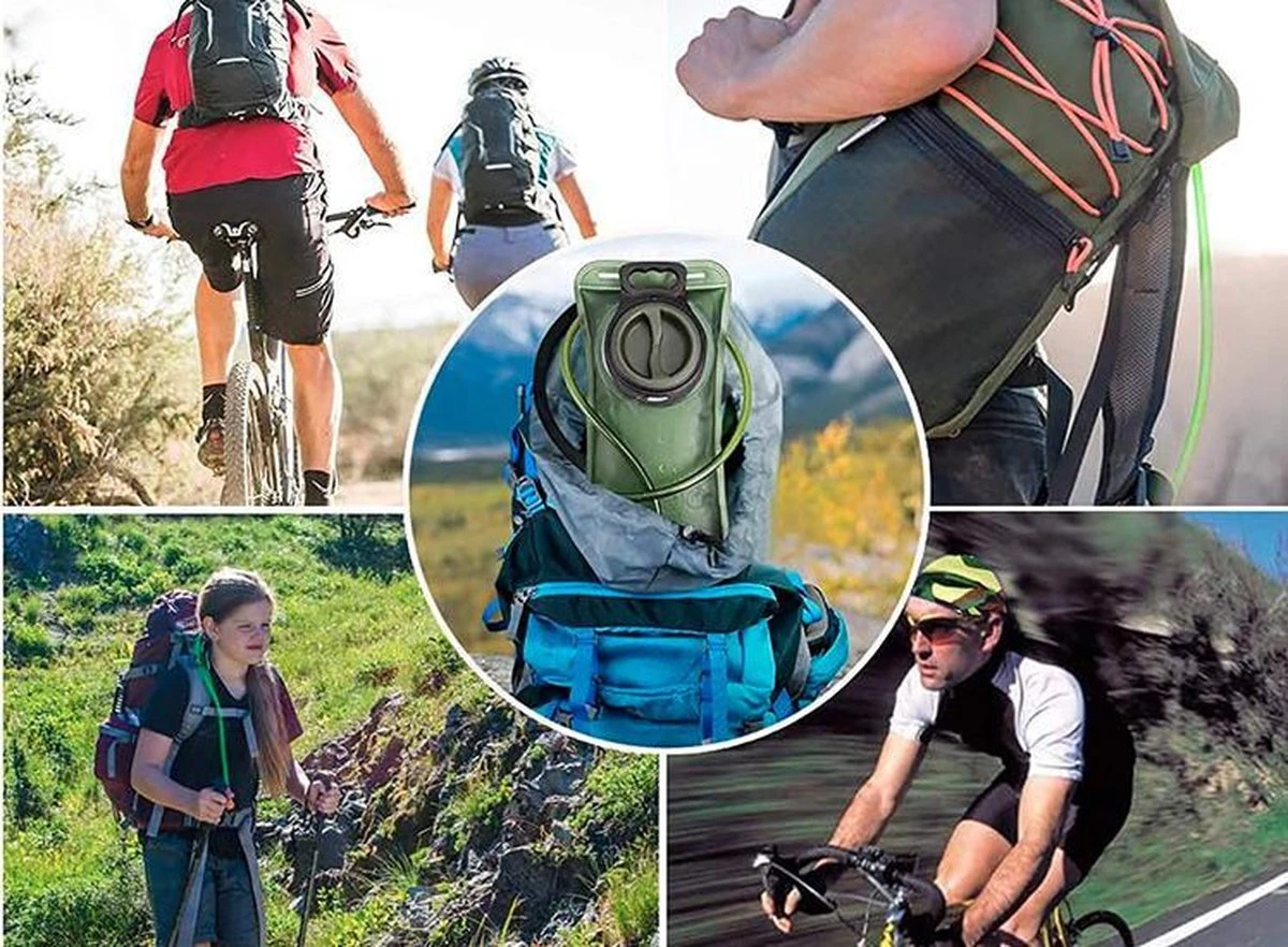 FEDEC Rugzak Waterzak - Backpack - Met Slangetje - BPA Vrij - 2 Liter - Groen 5 FEDEC Rugzak Waterzak - Backpack - Met Slangetje - BPA Vrij - 2 Liter - Groen - Afbeelding 3