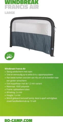 Bo-Camp - Windscherm (tent) - Francis - Air - 2.4 X 1.4 Meter - Grijs 7 Bo-Camp - Windscherm (tent) - Francis - Air - 2.4 X 1.4 Meter - Grijs -Winkel Voor Kampeerartikelen 622x1200