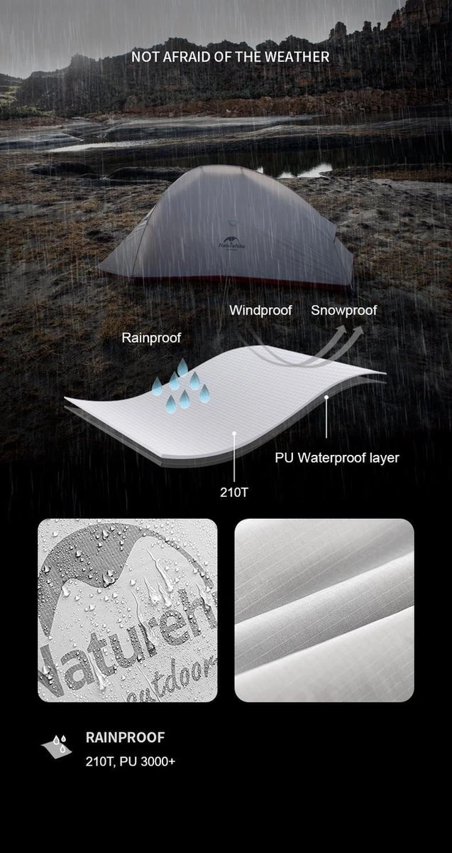 Cloud Up 1 Upgraded - Naturehike® - 1 Persoons Tent - Lichtgewicht Tent - Incl. Grondzeil - 210T 3000mm - Outdoor - Waterdicht - Hiking & Wandelen 6 Cloud Up 1 Upgraded - Naturehike® - 1 Persoons Tent - Lichtgewicht Tent - Incl. Grondzeil - 210T 3000mm - Outdoor - Waterdicht - Hiking & Wandelen - Afbeelding 4