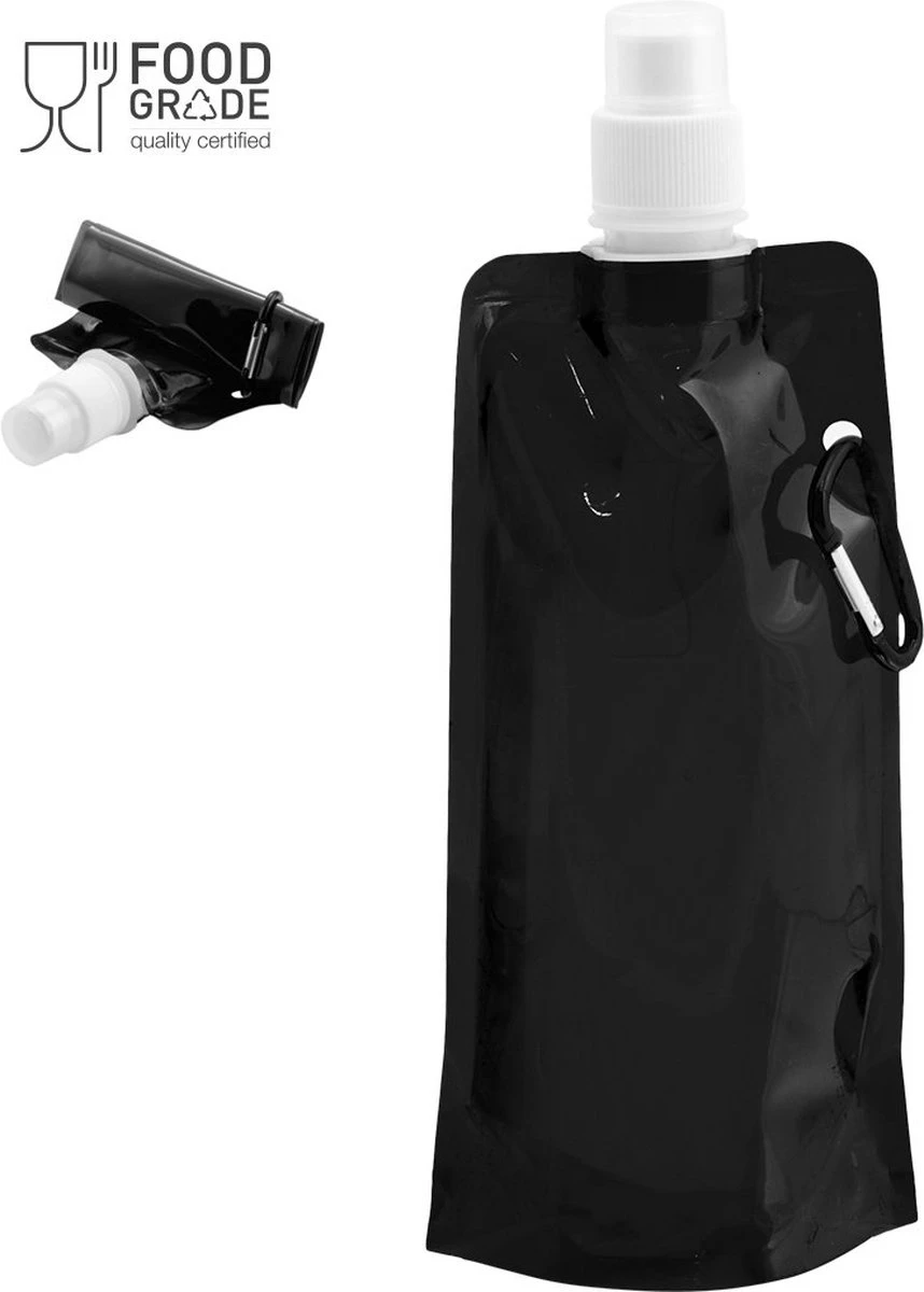 Waterzak Met Karabijnhaak - Drinkzak - Opvouwbaar - Festival - Zwart - PET - 400 Ml 5 Waterzak Met Karabijnhaak - Drinkzak - Opvouwbaar - Festival - Zwart - PET - 400 Ml - Afbeelding 3