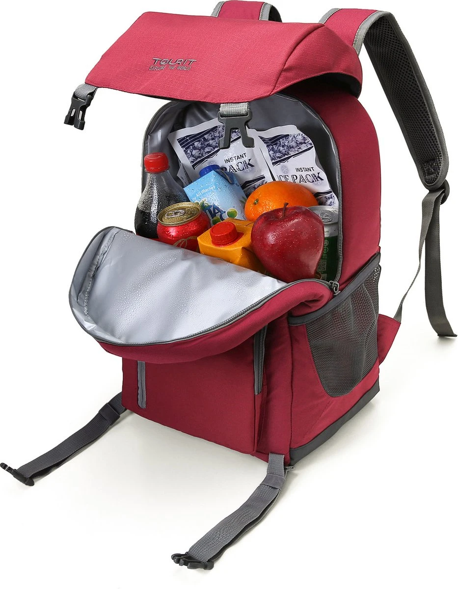 Tourit - Koeltas Rugzak (25L) - Geschikt Voor 21 Blikjes - Lunchtas Voor Dames En Heren - Rood 4 Tourit - Koeltas Rugzak (25L) - Geschikt Voor 21 Blikjes - Lunchtas Voor Dames En Heren - Rood - Afbeelding 2